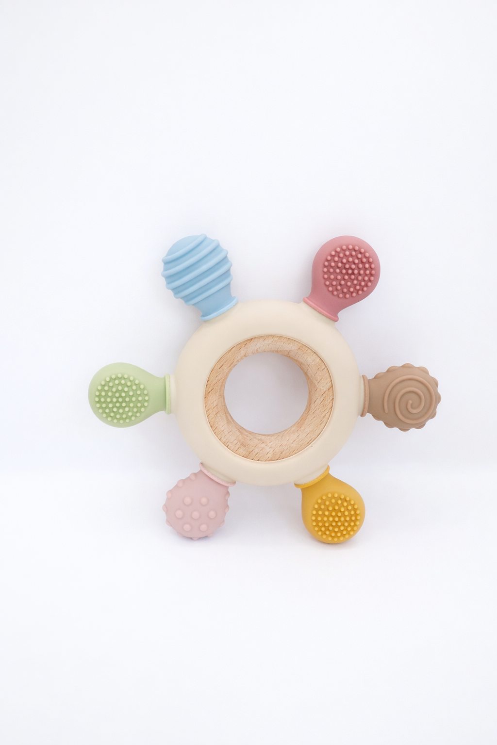 Multi-Texture Silicone & Wooden Teething Ring