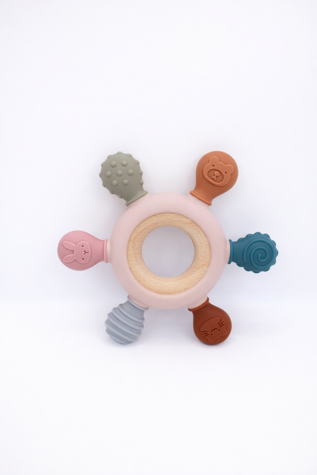 Multi-Texture Silicone & Wooden Teething Ring