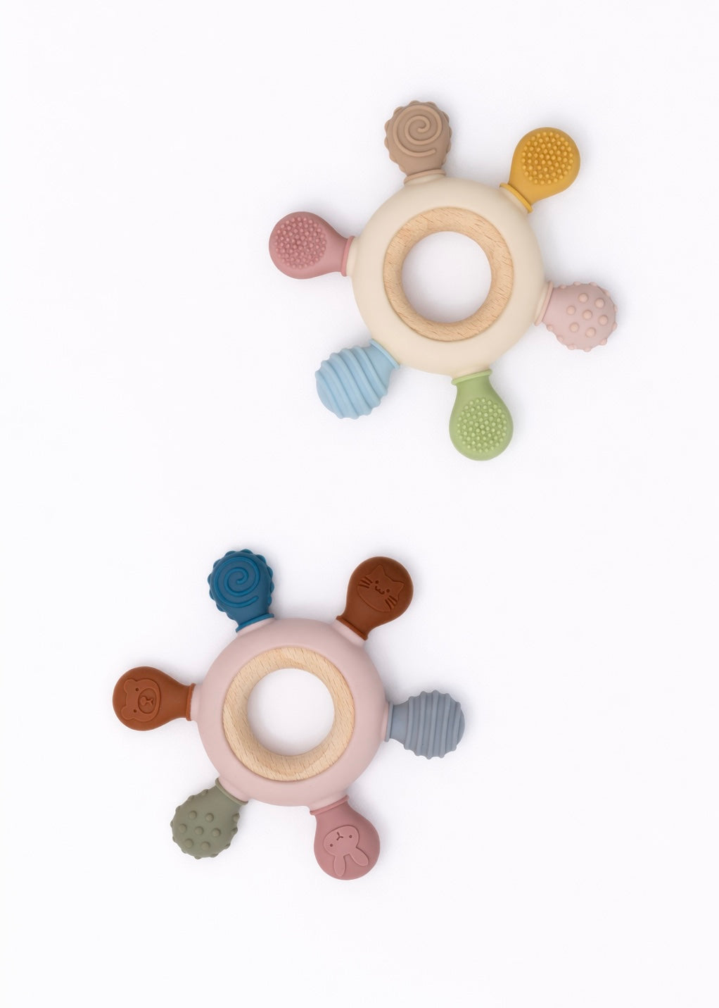 Multi-Texture Silicone & Wooden Teething Ring